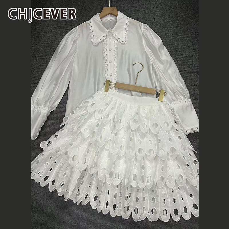 Winter Clothing Outfits - CHICEVER Solid Hollow Out Skirt Suit