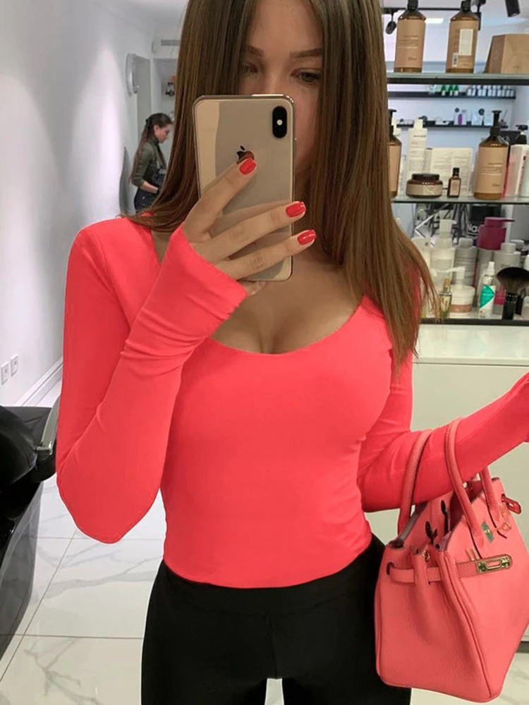 Winter Clothing Outfits - Orange Neon Bodysuit Women Long Sleeve